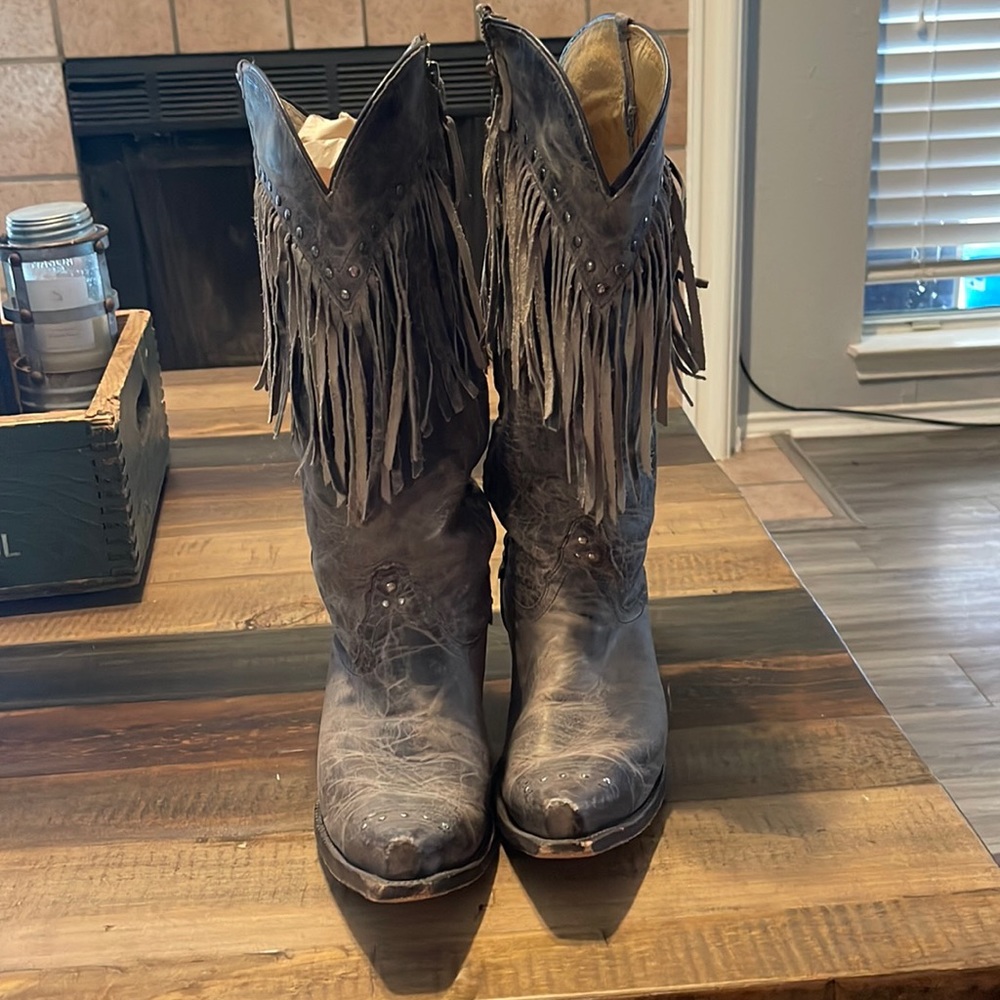 Tony Lama gray fringe cowgirl boots